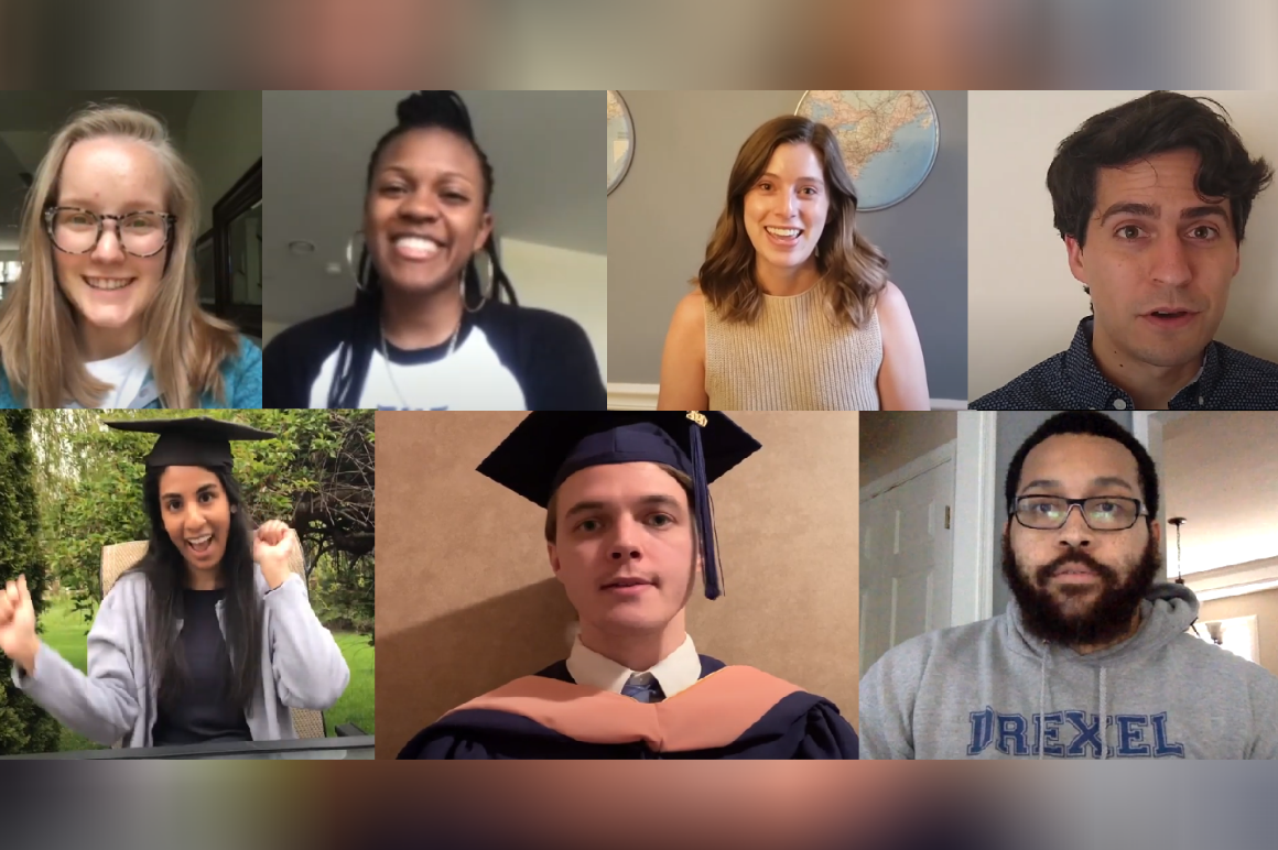 Students and alum sending well wishes in graduation video by Dornsife